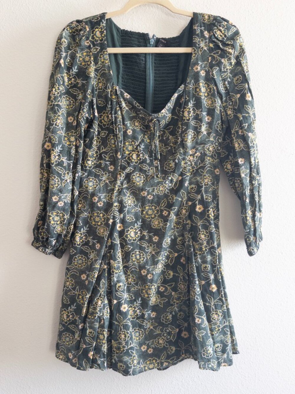 J. Crew Sweetheart Long-Sleeve Mini Dress in Vintage Vines size 10 #BK965